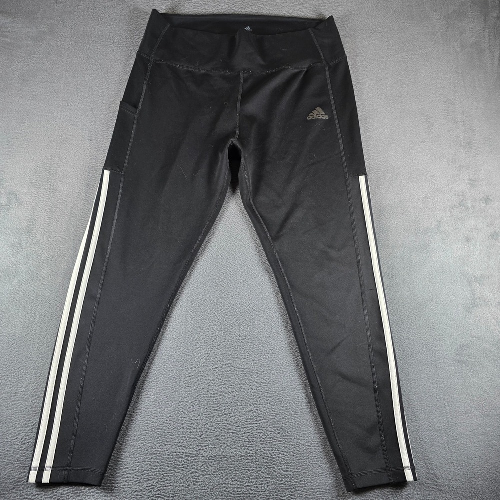 Adidas Aeroready Black 3-Stripe Leggings with Side Pocket Mens Large